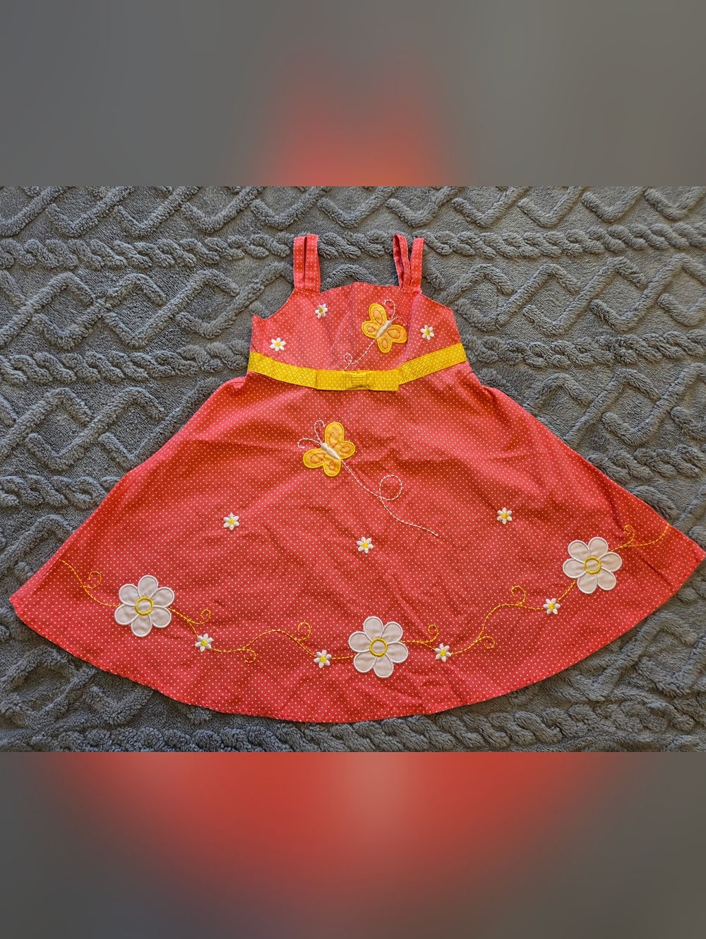 Blueberi Boulevard 4T Coral Pink Polka Dot Dress with Yellow Accent